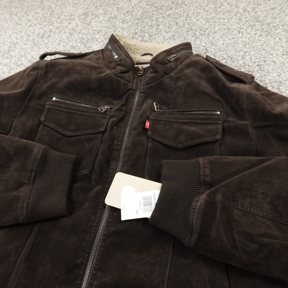 NEW Levis Jacket Mens 2XL Brown Sherpa Lined Faux Suede Trucker Bomber Work Coat